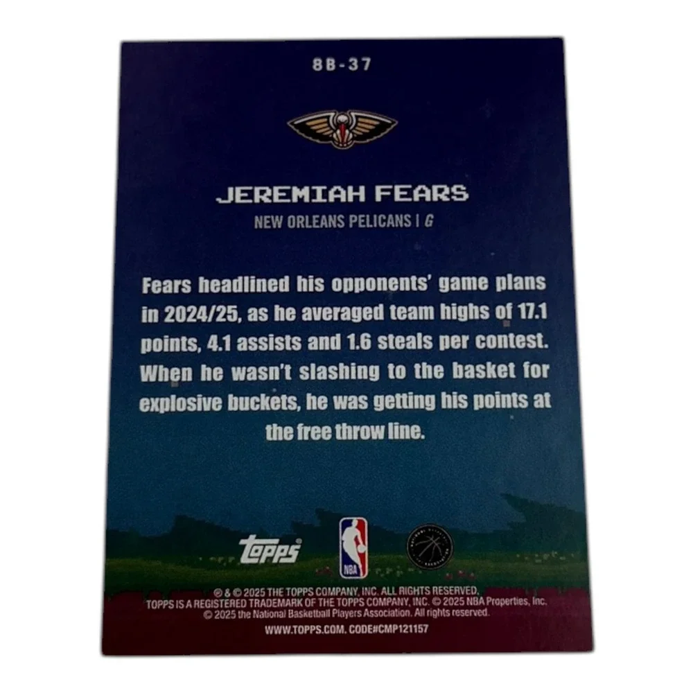 2024-25 Topps 8-Bit Ballers Jeremiah Fears Rookie Card New Orleans Pelicans 8B37 - Picture 2 of 2